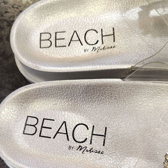 Beach Riot Silver Slide Sandals with Rhinestone Accents - Picture 2 of 6